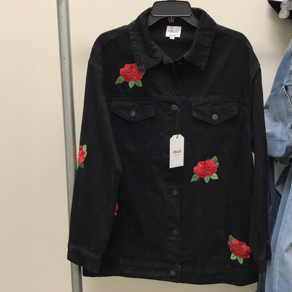 OVERSIZED BLACK DENIM JACKET WITH EMBROIDERY